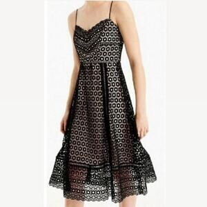 New J. Crew Eyelet Lace Dress A-line Daisy Chain Knee Length Black Size 8 $178